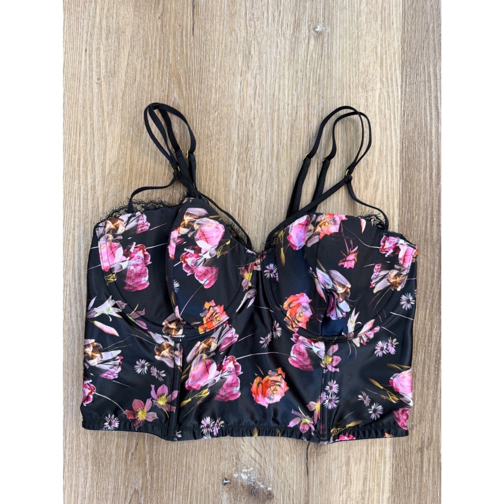 Victoria's Secret Corset Top Womens‎ 32DD Black Floralcore Bustier Coquette Y2K